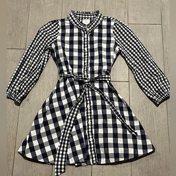 Girls j crew puff sleeve shirt dress in mixed navy gingham.  Size 7. - Picture 2 of 9